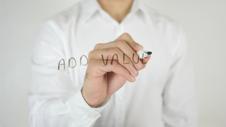 Add Value, Written on Glass by Man in Studioの写真素材