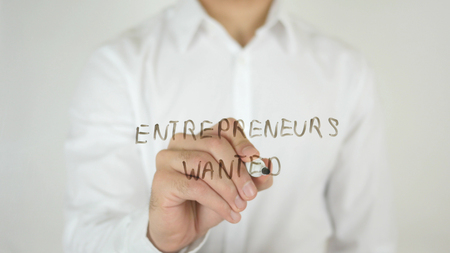 Entrepreneurs Wanted, Written on Glass by Man in Studioの写真素材