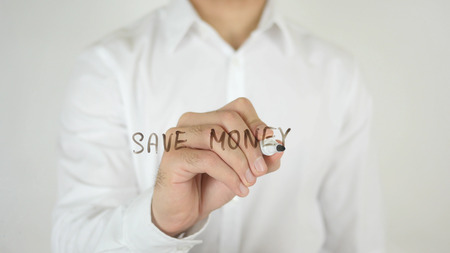 Save money, Written on Glass by Man in Studioの写真素材