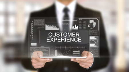 Customer Experience, Hologram Futuristic Interface Concept, Augmented Virtualの写真素材