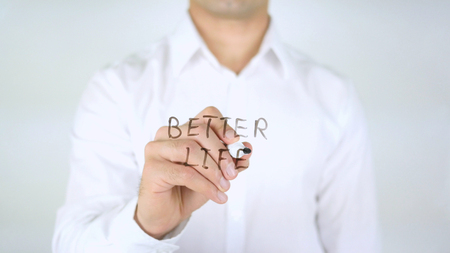 Better Life, Man Writing on Glass, Handwrittenの写真素材