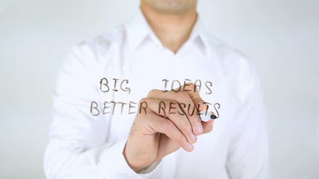 Big Ideas Better Results, Man Writing on Glass, Handwrittenの写真素材