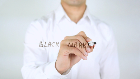 Black Market, Man Writing on Glass, Handwrittenの写真素材
