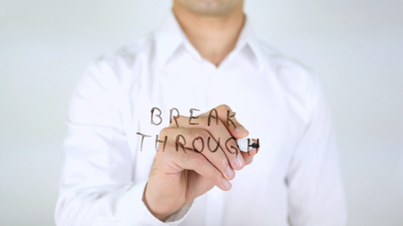 Break Through, Man Writing on Glass, Handwrittenの写真素材