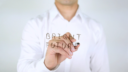 Bright Future, Man Writing on Glass, Handwrittenの写真素材