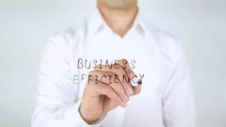 Business Efficiency, Man Writing on Glass, Handwrittenの写真素材