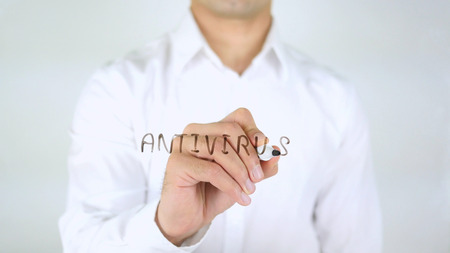 Antivirus, Man Writing on Glass, Handwrittenの写真素材