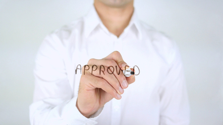 Approved, Man Writing on Glass, Handwrittenの写真素材