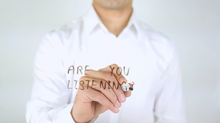 Are You Listening, Man Writing on Glass, Handwrittenの写真素材
