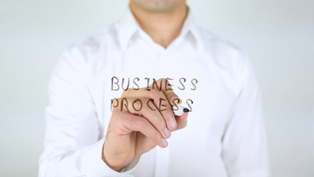 Business Process, Man Writing on Glass, Handwrittenの写真素材