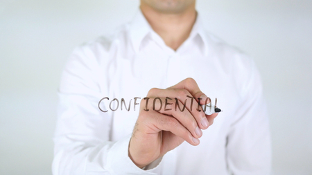 Confidential, Man Writing on Glass, Handwrittenの写真素材