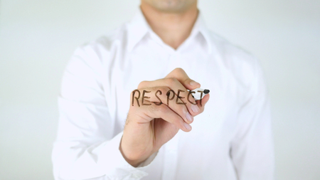 Respect, Man Writing on Glassの写真素材