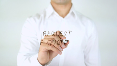 Request a Quote, Man Writing on Glassの写真素材