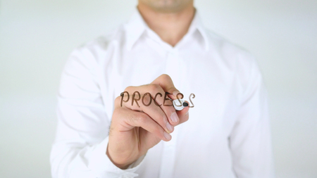 Process, Man Writing on Glassの写真素材