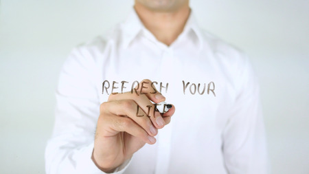 Refresh Your Life, Man Writing on Glassの写真素材