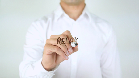Relax, Man Writing on Glassの写真素材