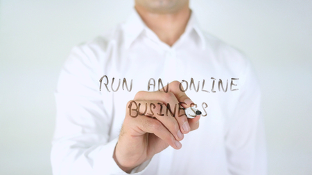 Run An Online Busi, Man Writing on Glassの写真素材