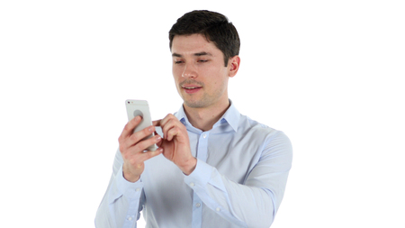 Businessman Using Smartphone for Browsing isolated on White Backgroundの写真素材