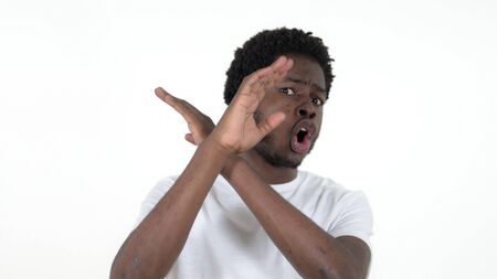 Casual African Man Rejecting and Disliking Isolated on White Backgroundの写真素材