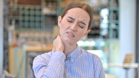 Portrait of Drained Young Woman with Neck Painの写真素材