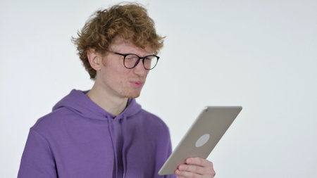Failure on Tablet by Redhead Man, White Background