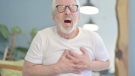 Senior Old Man Having Heart Attack, Cardiac Arrestの写真素材