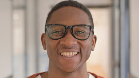 Face Close up of Smiling African Man Looking at Camera
