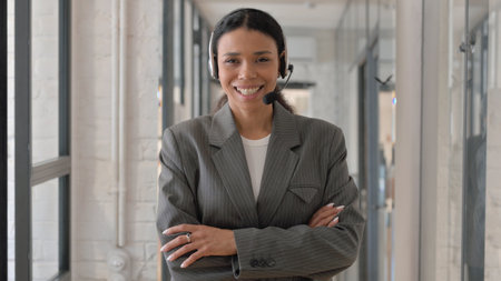 Portrait of Smiling African Woman with Headset in Call Center