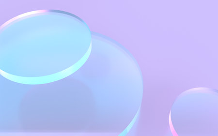 3D illustration of iridescent glass plate in fantastic light