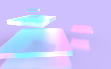 3D illustration of iridescent glass plate in fantastic light