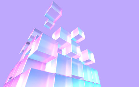 3D illustration of stacked cubes illuminated by fantastic light