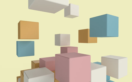 Abstract 3d rendering of geometric shapes, cubes in pastel colors