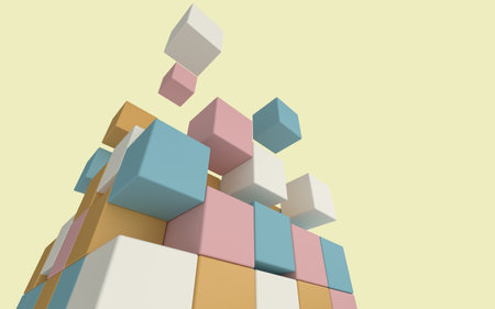 Abstract 3d rendering of geometric shapes, cubes in pastel colors