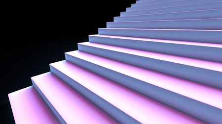 3d illustration of blue and pink stairs in the dark background.の写真素材