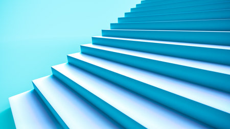 Blue stairs on a blue background. 3d rendering. Computer digital drawing.の写真素材