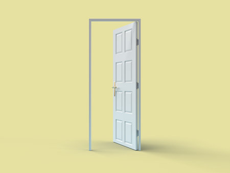 3d rendering of a closed door on a yellow background with shadowの写真素材