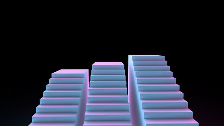 3D illustration of stair podium. Three staircases with different heights.