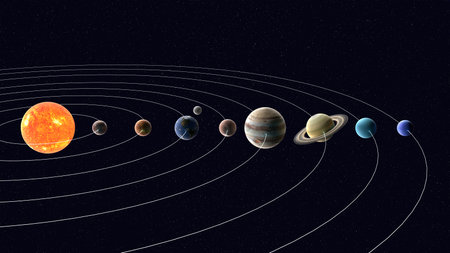 3D illustration of the solar system in seriesの写真素材