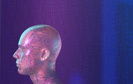 3D illustration of male android with artificial intelligenceの写真素材