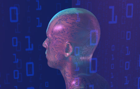 3D illustration of male android with artificial intelligence