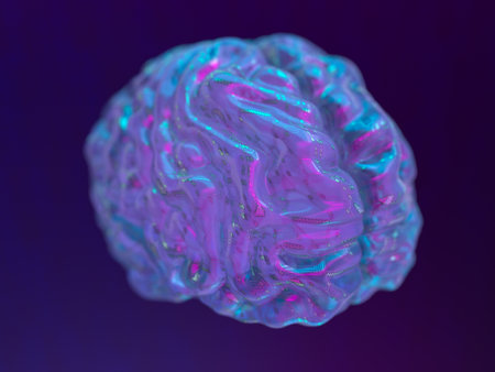 Artificial intelligence brain lit up in fantastic lightの素材