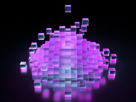 Abstract 3d rendering of shiny cubes in a dark space. Computer generated graphics.
A collapsing...