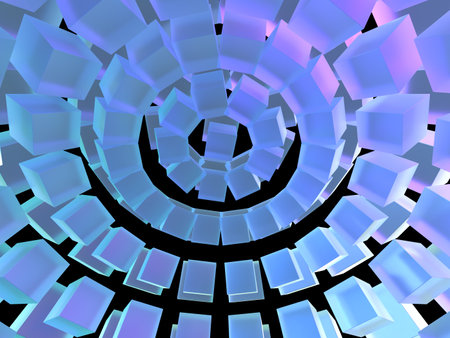 3d render of abstract geometric composition with blue cubes in empty spaceの写真素材