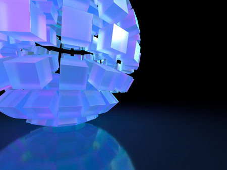 3d render of abstract geometric composition with glowing cubes in empty spaceの写真素材