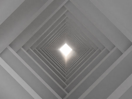 Abstract gray and white striped background. 3d rendering, 3d illustration. 3D illustration of a tunnel made up of countless boardsの写真素材