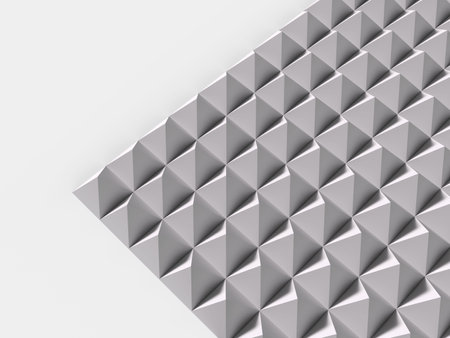 Abstract background of white polygonal triangles. 3d render illustration 3D illustration of a background filled with pyramids and square pyramidsの写真素材