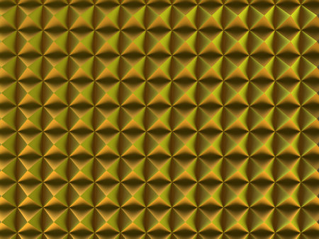 Abstract 3d rendering of golden geometric shape. Computer generated background. D illustration of a background filled with pyramids and square pyramidsの写真素材