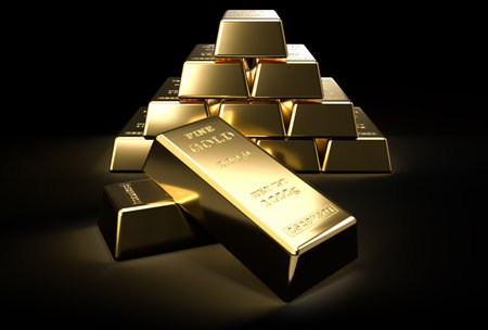 Gold bars on black background. 3D illustration. 3D rendering.の写真素材
