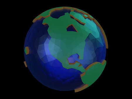 3d render of earth globe in green and blue color isolated on black backgroundの写真素材