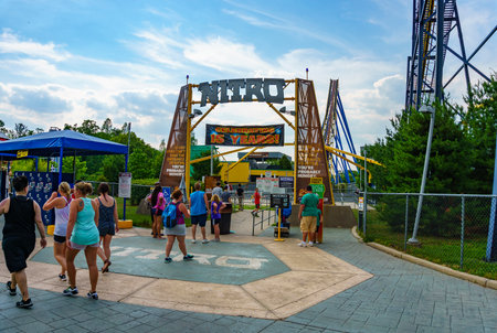 JACKSON TOWNSHIP - JUNE 2016: Guests having fun at Six Flags Great Adventure a famous amusement park. Six Flags Great Adventure is an amusement park owned and operated by Six Flags and located in Jackson, New Jersey.のeditorial素材